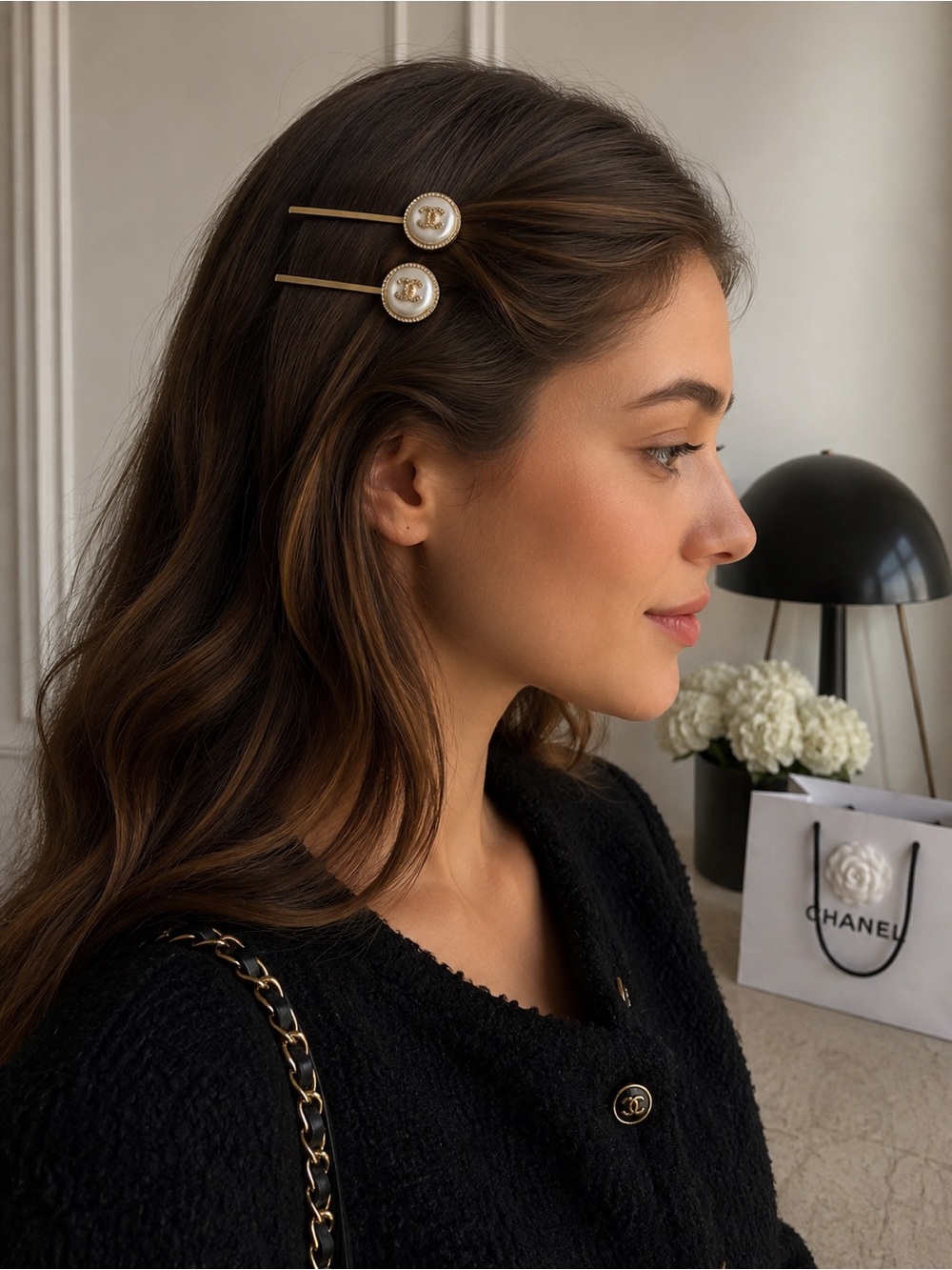 CHANEL Gold-Tone Pearl-Emblem Hair Pins
